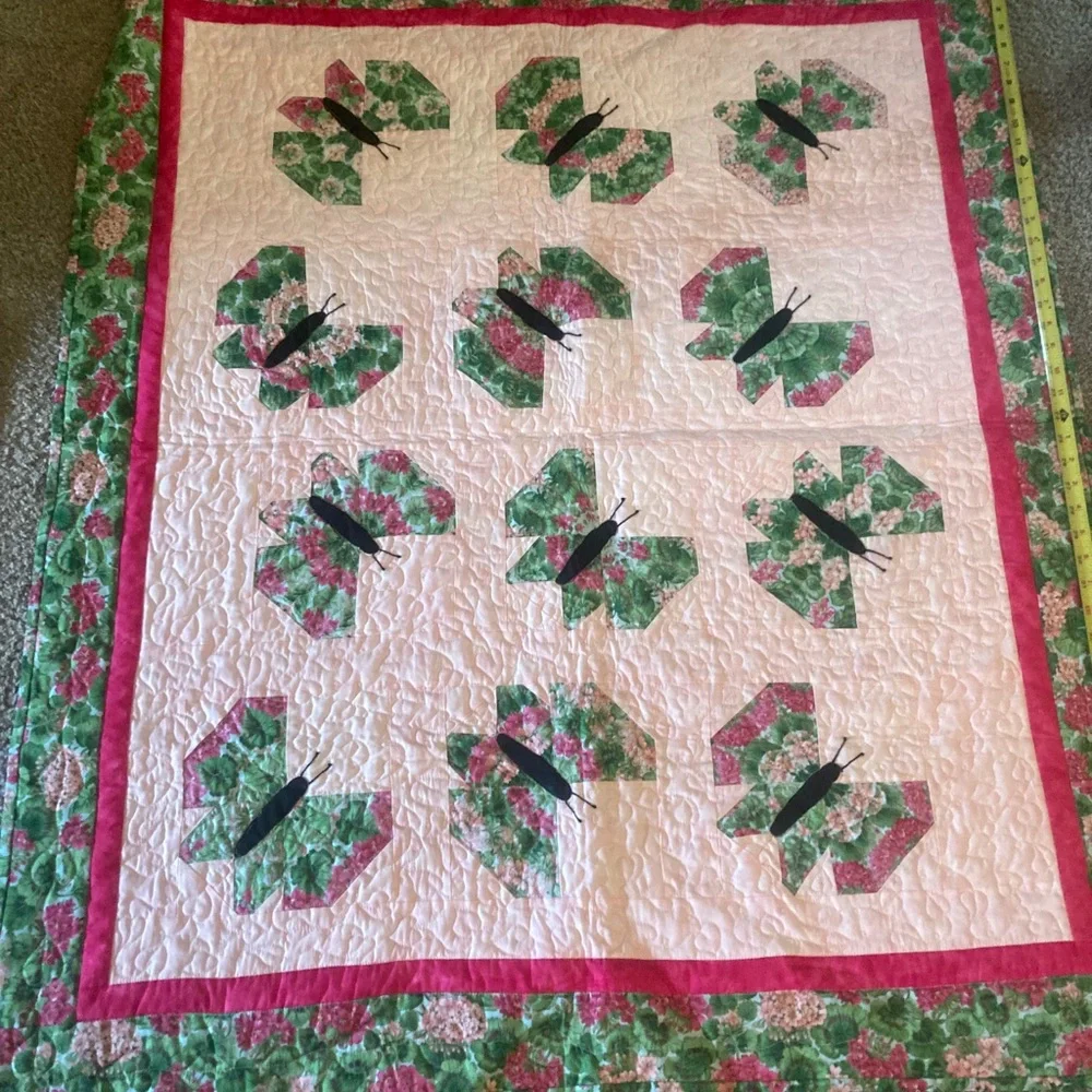 Vintage Butterfly handmade child baby quilt small blanket floral - Picture 1 of 6
